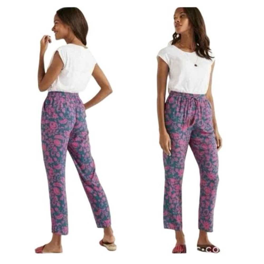 Boden Bembridge Floral Tapered Cropped Pants Pink Teal Drawstring Women’s 6R